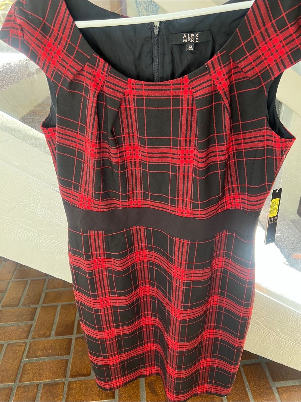 Alex Marie Black and Red Plaid Cap-Sleeve Sheath Dress 12
